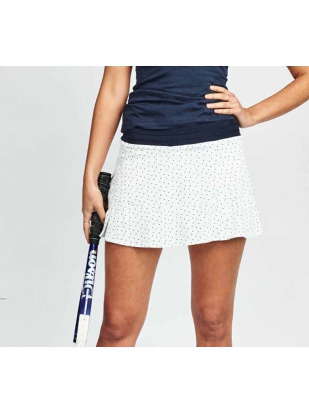 Tasc Rhythm Skirt 14” White Ace Dot Skort Bamboo Organic Cotton Size Large NWT